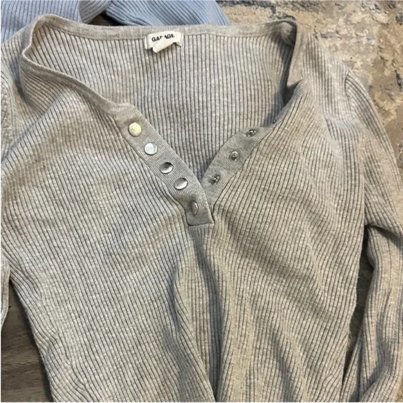 Garage Light Blue and Gray Ribbed Button-Up Tops - Picture 3 of 3
